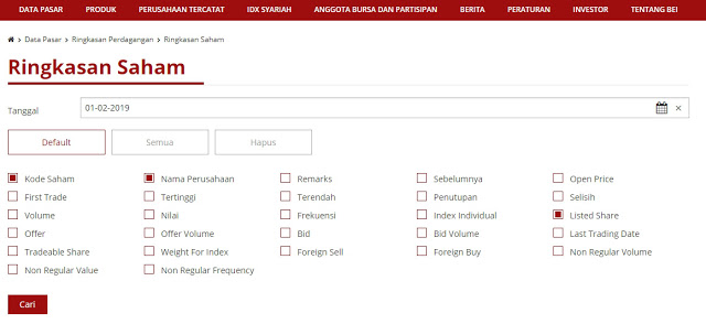 Cara Mencari Data Jumlah Saham Yang Beredar (Listed Shares) di BEI